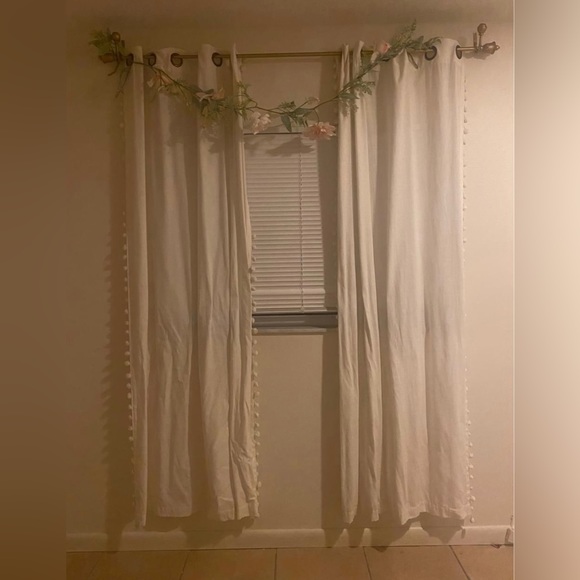 Pier one ivory Pom Pom curtains set of 2 - Picture 2 of 3